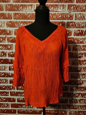 EMBER Red Textured 3/4 Sleeve Blouse – Size Large